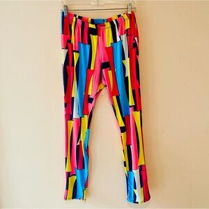 ASSA WOMENS ELASTIC WASIT NEON GEOMETRIC PRINT PANTS SIZE 3X FUNKY